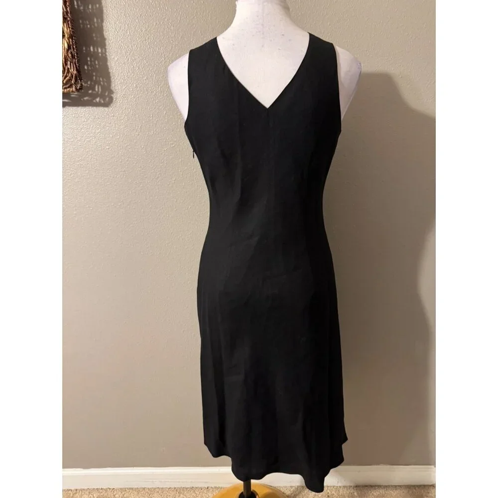 Tribeca Dress 8 Black Linen Blend A Line Sleeveless V Neck Classic